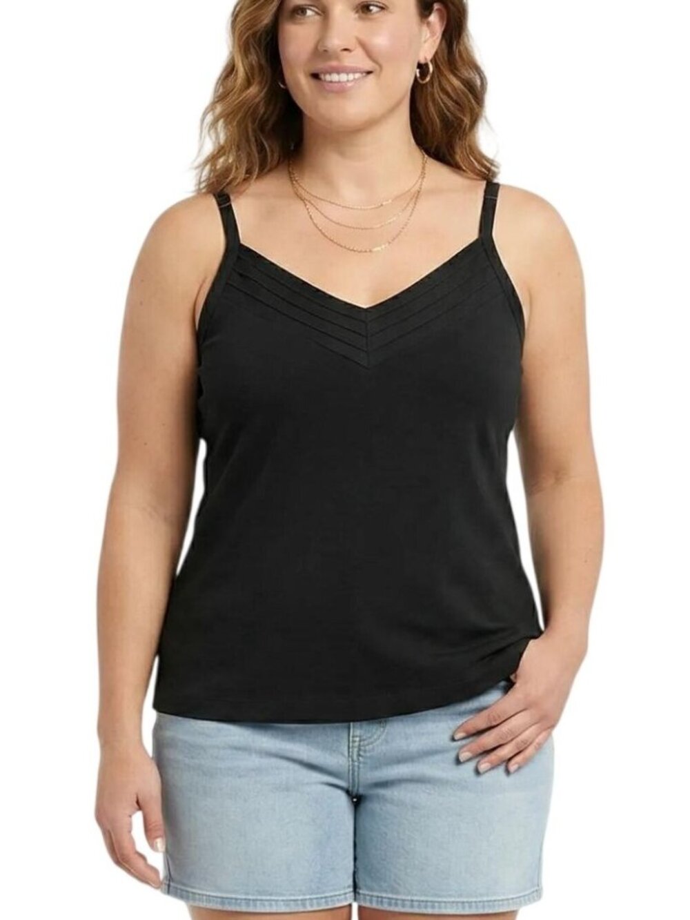 Chico's Travelers Black V-Neck Adjustable Strap Cami Tank Top Women's Size 2/ L
